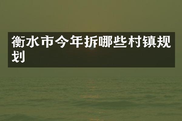 衡水市今年拆哪些村镇规划