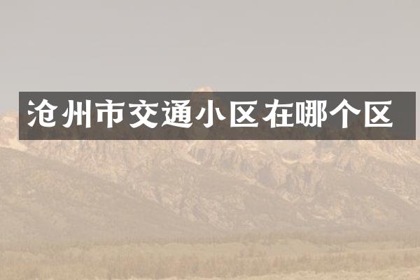 沧州市交通小区在哪个区