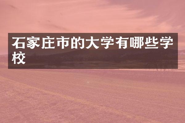 石家庄市的大学有哪些学校
