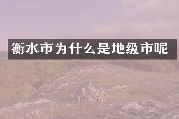 衡水市为什么是地级市呢
