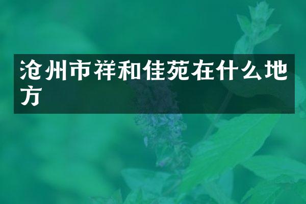 沧州市祥和佳苑在什么地方