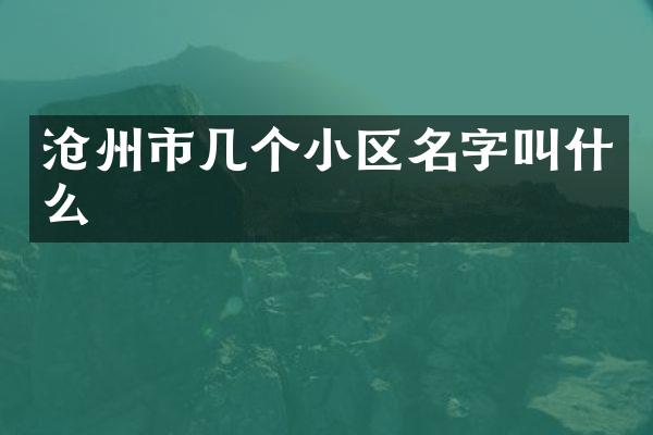 沧州市几个小区名字叫什么