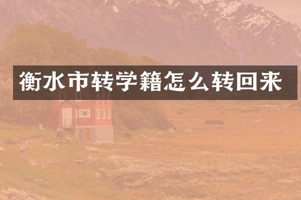 衡水市转学籍怎么转回来