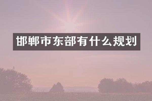 邯郸市东部有什么规划