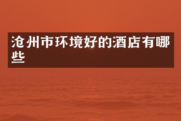 沧州市环境好的酒店有哪些