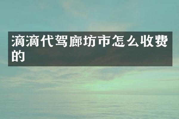 滴滴代驾廊坊市怎么收费的