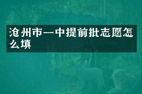 沧州市一中提前批志愿怎么填