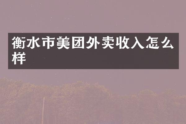 衡水市美团外卖收入怎么样
