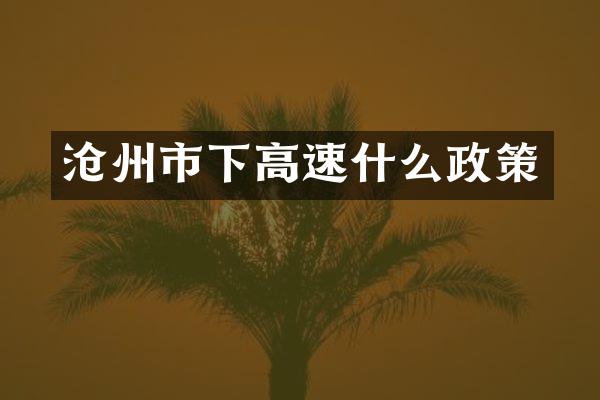 沧州市下高速什么政策