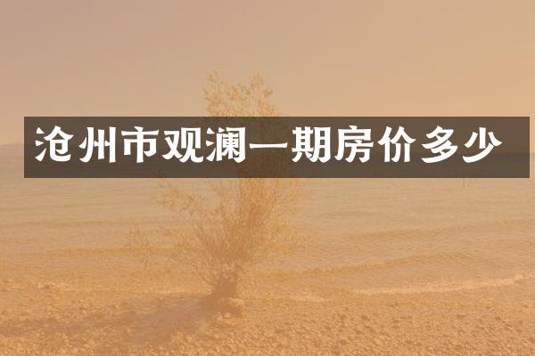 沧州市观澜一期房价多少