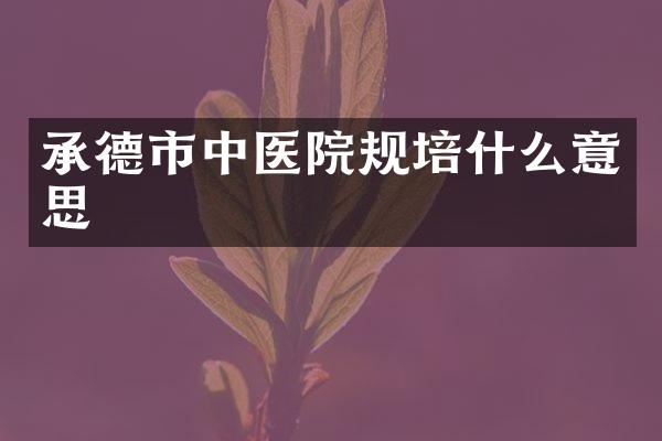承德市中医院规培什么意思