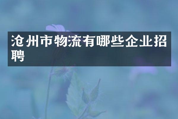 沧州市物流有哪些企业招聘