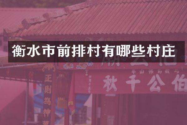 衡水市前排村有哪些村庄