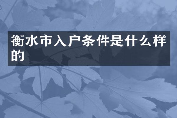衡水市入户条件是什么样的