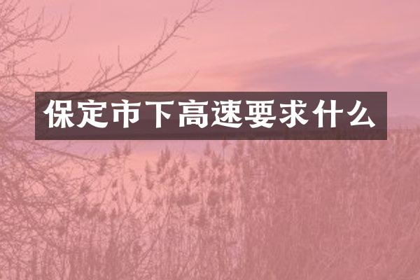 保定市下高速要求什么