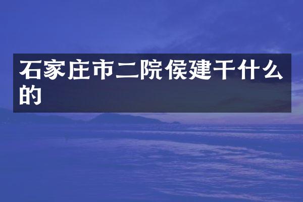 石家庄市二院侯建干什么的