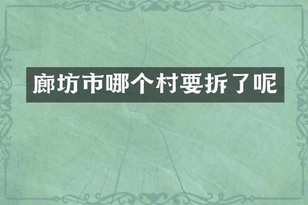 廊坊市哪个村要拆了呢