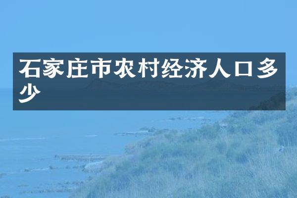 石家庄市农村经济人口多少