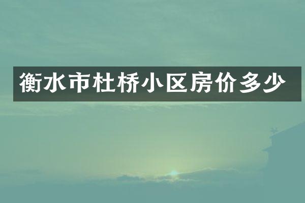 衡水市杜桥小区房价多少