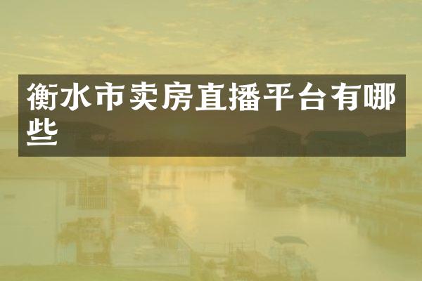 衡水市卖房直播平台有哪些