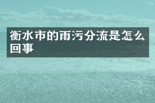 衡水市的雨污分流是怎么回事