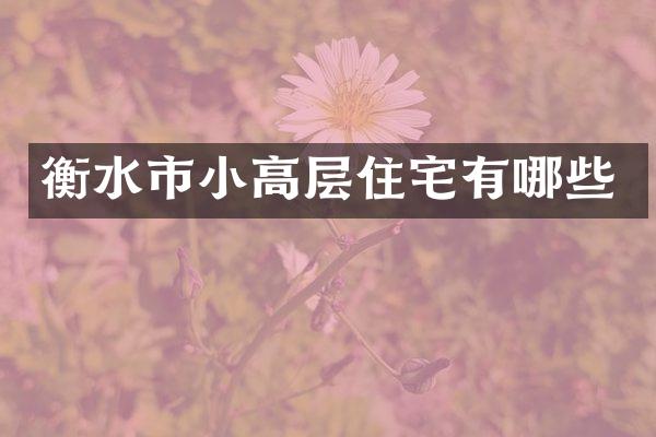 衡水市小高层住宅有哪些