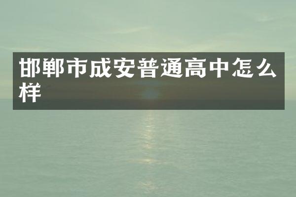 邯郸市成安普通高中怎么样