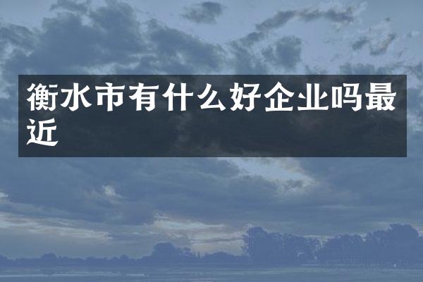 衡水市有什么好企业吗最近