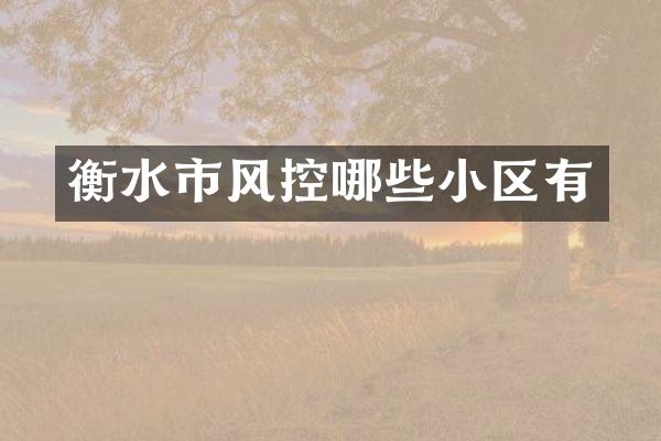 衡水市风控哪些小区有
