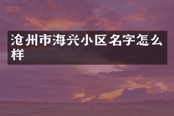 沧州市海兴小区名字怎么样