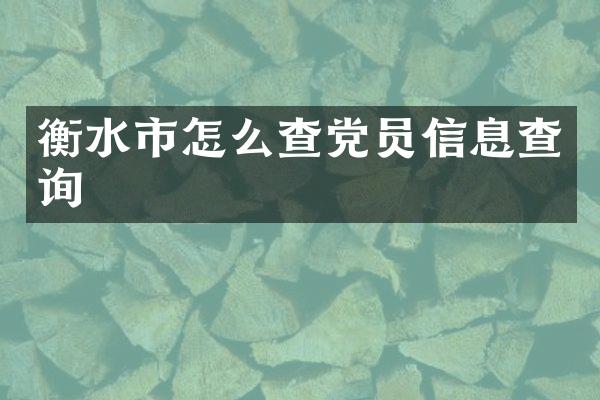 衡水市怎么查党员信息查询
